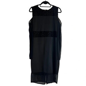 Fashion to Figure Black Dress Size 2X Cold Shoulder Sleeve Sheath Velour Leopard